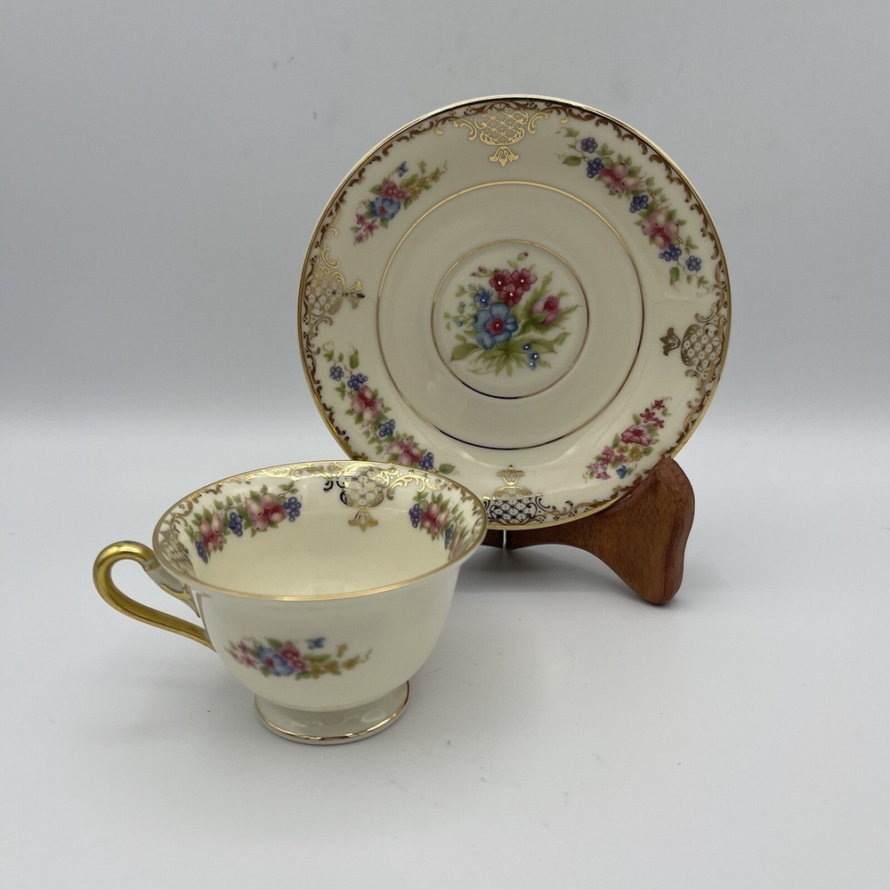 Vintage Rosenthal Ivory Footed Demitasse Cup and Saucer Fruit Floral Gold Trim